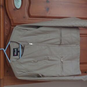 BSweet Tan Moto Jacket Vegan Leather with Zippers